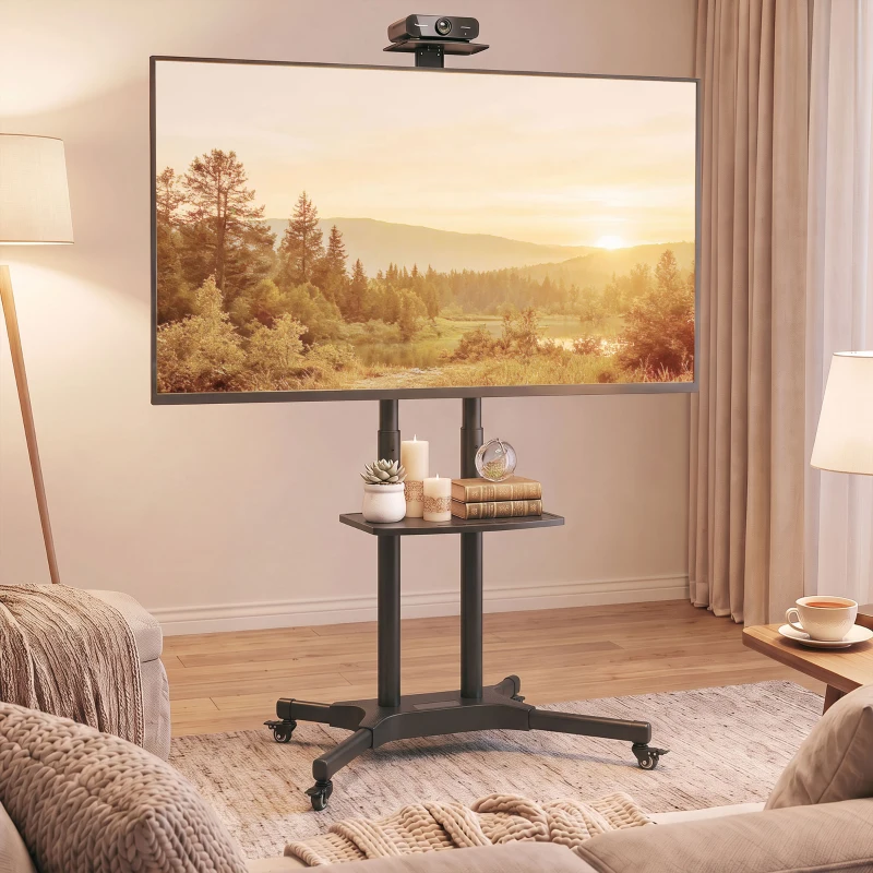 HOMCOM Stojak TV na kółkach do telewizorów 81,3–190,5 cm Regulowany stojak TV z 2 półkami, metal, max. VESA 400x600mm