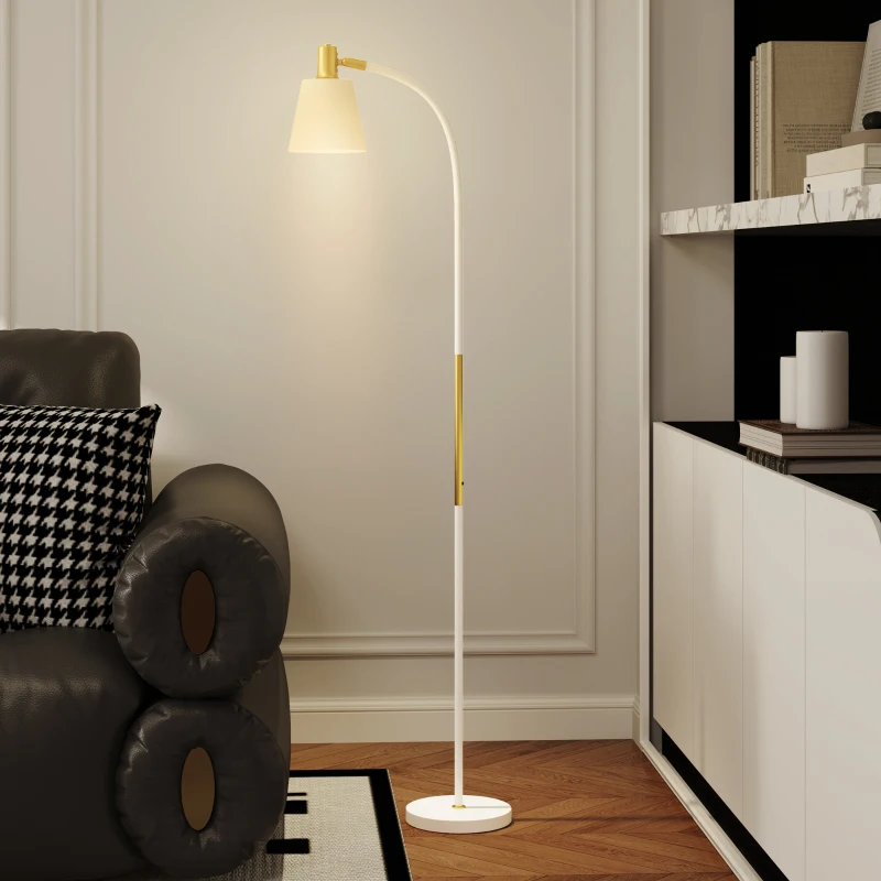 HOMCOM Candeeiro de sala ajustável em altura 127-160 cm com interruptor, soquete E27, branco
