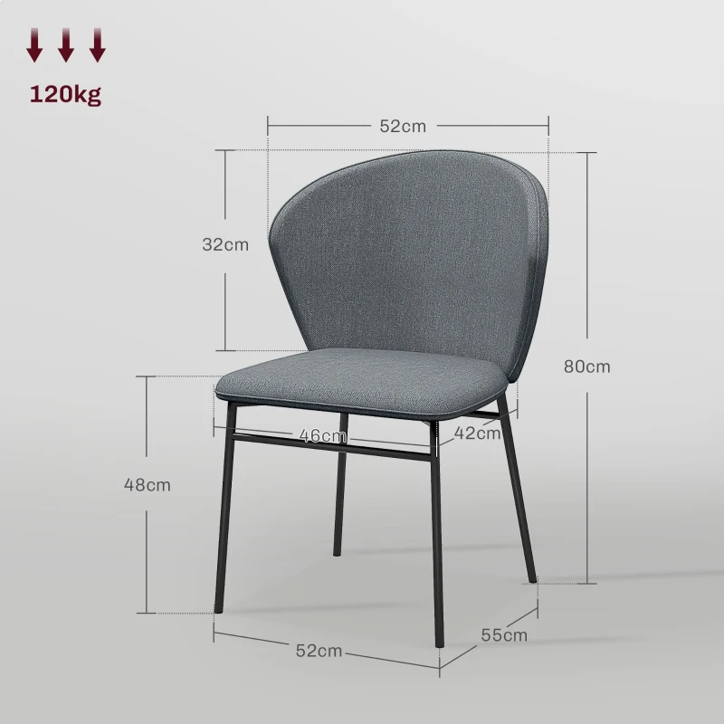 HOMCOM Conjunto de 2 cadeiras de sala de jantar assento acolchoado em tecido aspecto linho pés em aço estáveis design moderno cinza