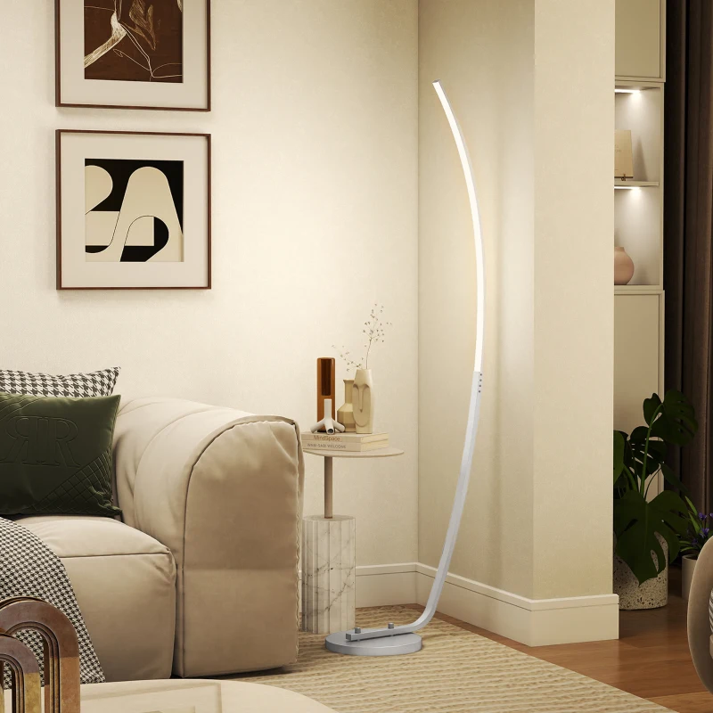 HOMCOM Candeeiro LED com 3 níveis de luminosidade ajustáveis, candeeiro de pé moderno com interruptor de pé, prateado