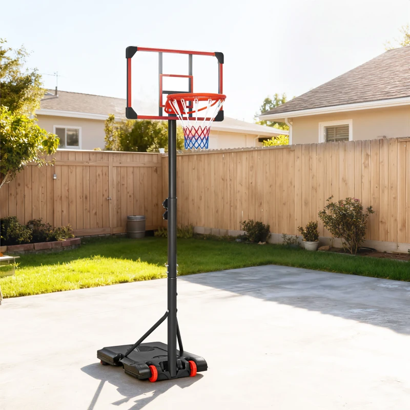 SPORTNOW Basketball Hoop and Stand Height Adjustable with Backboard Weighted Base, Wheels, 1.8–2 m, Black and Red