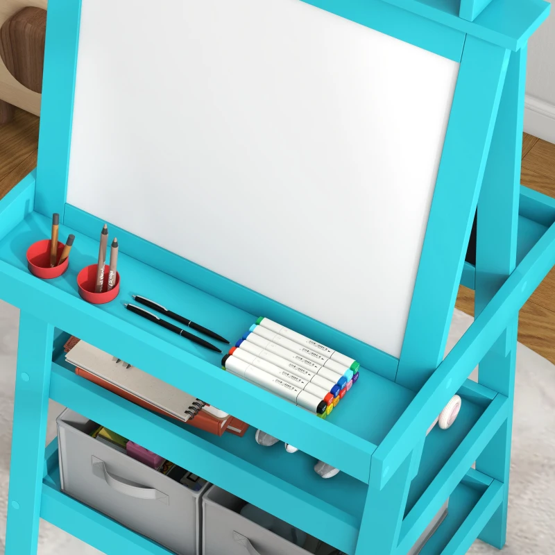 AIYAPLAY Tablă pentru Copii cu Șevalet 3 în 1, Rolă de Hârtie și 2 Containere, din Lemn, 59x48x118 cm, Albastru