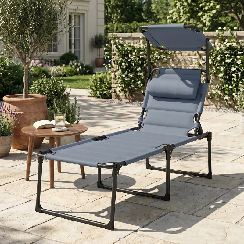 Outsunny Sezlong pliabil reglabil cu spatar cu 4 pozitii, Gri