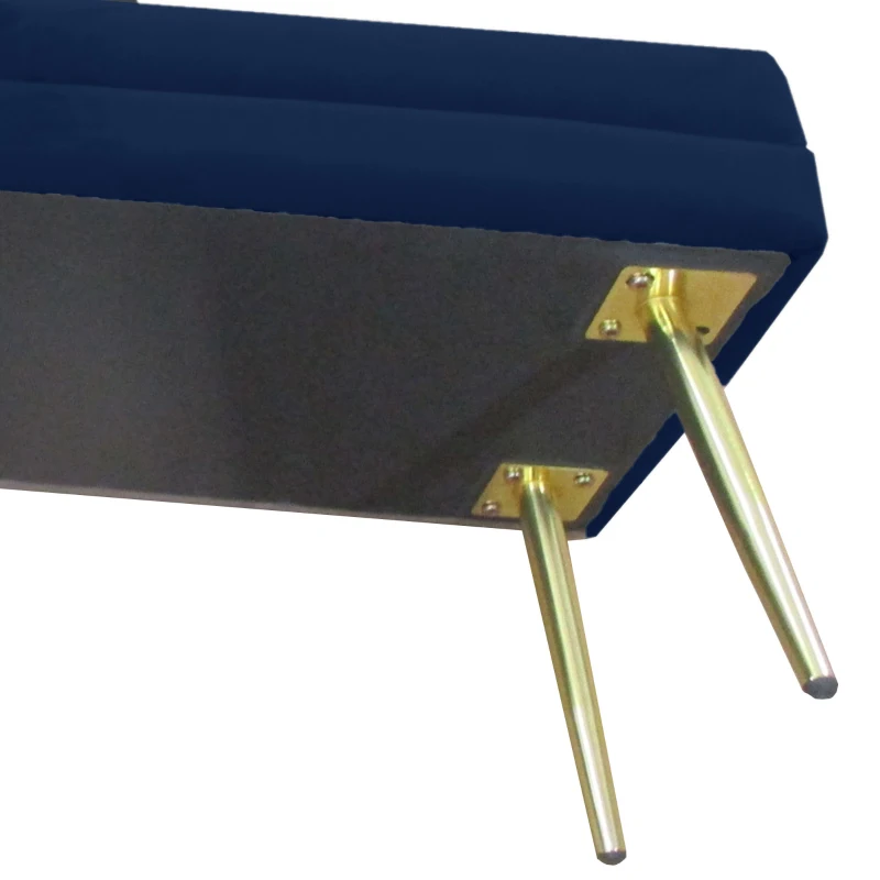 HOMCOM Banco Baú de Arrumação 2 em 1 Assento Efeito Veludo e Pés de Aço 100x37,5x42 cm Azul e Dourado