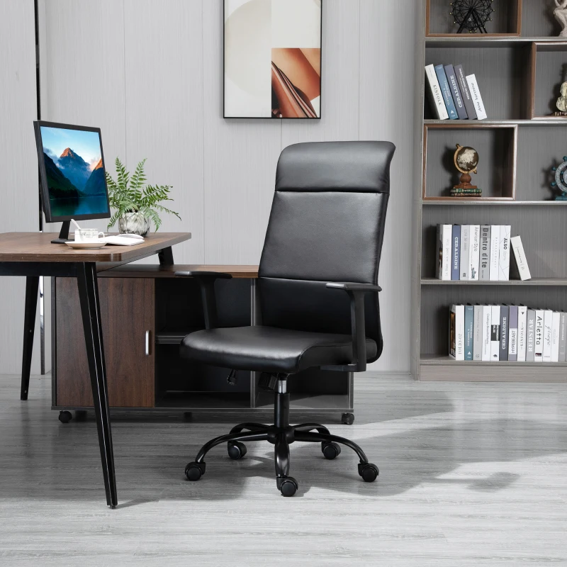 Vinsetto High Back Office Chair, Faux Leather Computer Desk Chair with Adjustable Height, Armrests, Swivel Wheels, Black