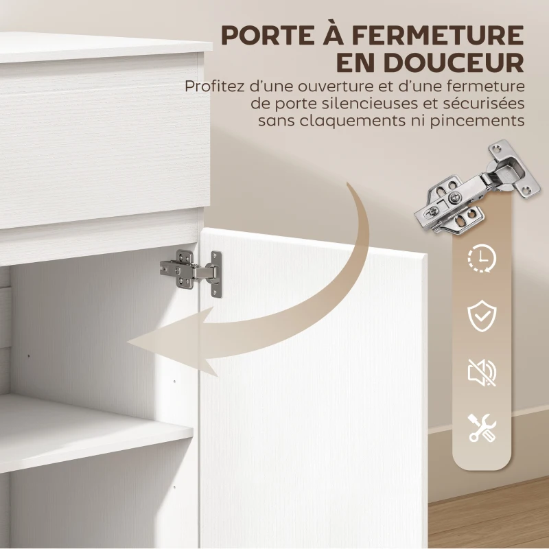 HOMCOM Commode 5 tiroirs, buffet salon, meuble de rangement, étagère réglable et porte à fermeture douce, 100x40x80cm, blanc