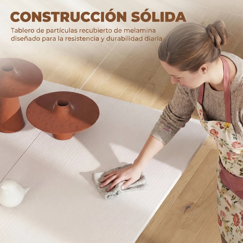 HOMCOM Mesa de Cocina Plegable con Ruedas Alas Abatibles Cajón y Estantes para 2-4 Personas 120x72x75 cm Blanco