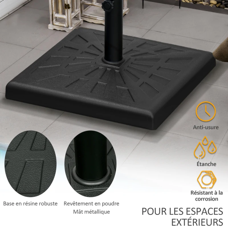 Outsunny Pied de Parasol 19 kg Carré en Polyrésine, pour Mâts de Ø 32/38/48 mm, 51x51x32cm, Noir