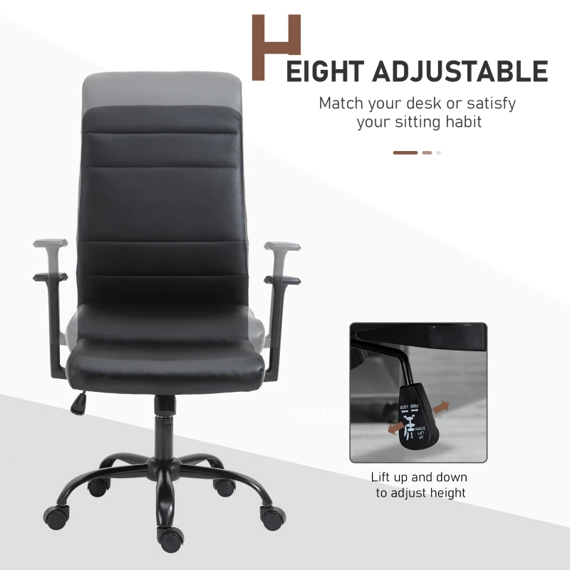 Vinsetto High Back Office Chair, Faux Leather Computer Desk Chair with Adjustable Height, Armrests, Swivel Wheels, Black
