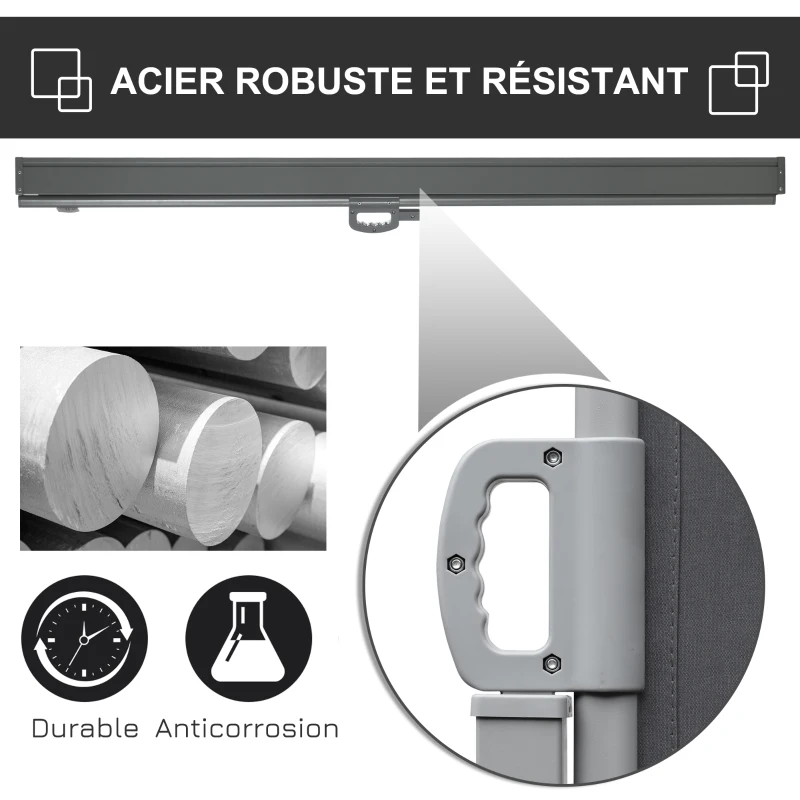 Outsunny Store latéral brise-vue paravent rétractable 3 x 1,8 m métal polyester imperméable anti-UV haute densité 180 g/m² gris