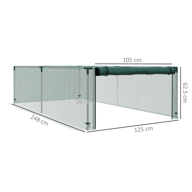 Outsunny Estufa de jardim para tomates rede de proteção porta enrolável com zíper HDPE, dim. 125L x 248l x 62,5H cm