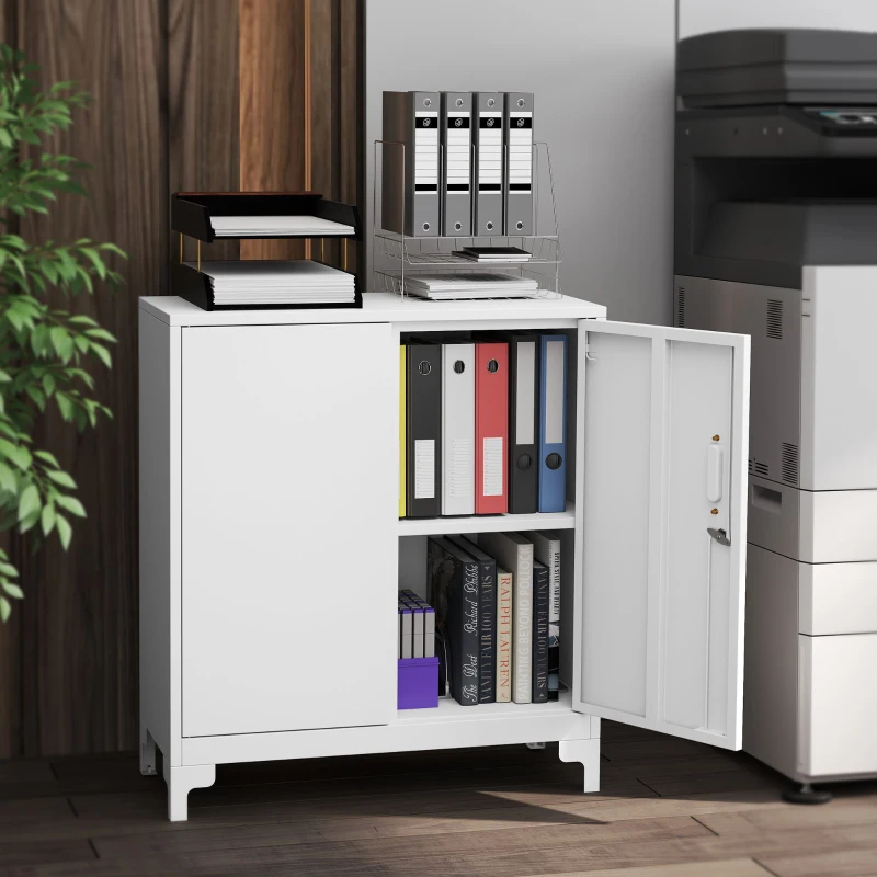 HOMCOM Armário de Escritório em Metal Portas com Fechadura Armário de Escritório Design de 2 Níveis Branco