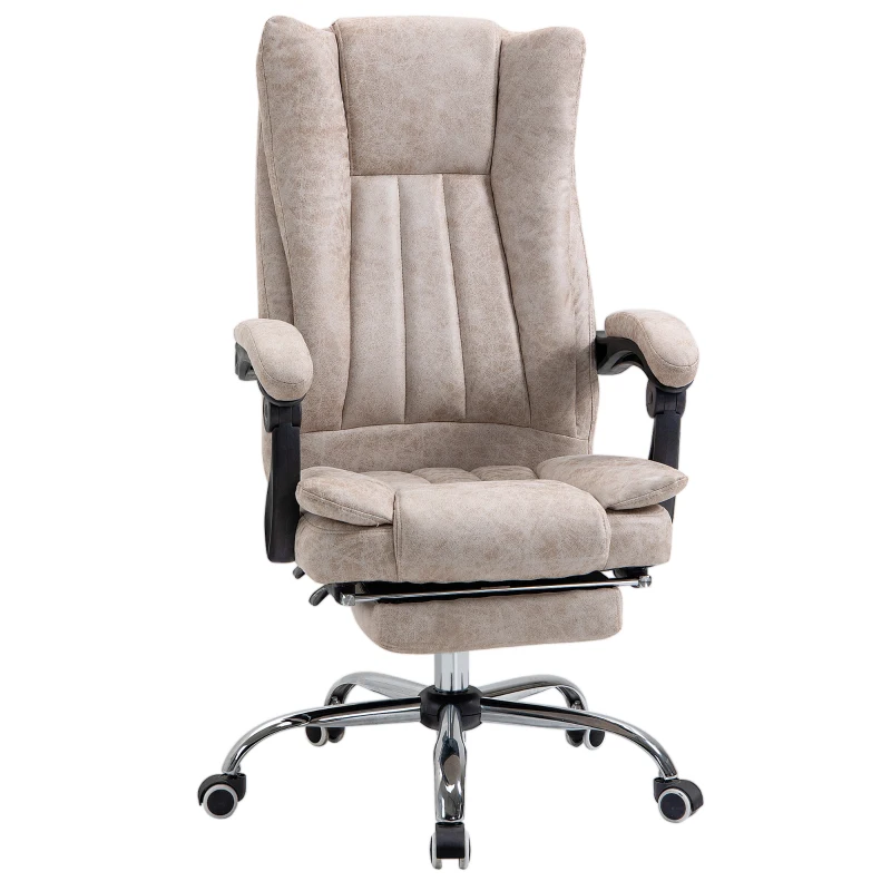 Vinsetto Cadeira de Escritório Giratória com Função de Reclinamento Apoio para Pés Poltrona Ajuste de Altura Cadeira de Mesa Microfibra Plástico Metal Nylon Bege+Preto+Prata 63 x 71 x 110-118 cm