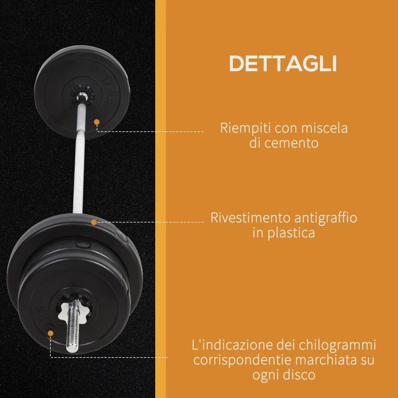 HOMCOM Set Manubri Palestra Regolabili 65kg, Set di Bilanciere con Pesi Regolabili, 14 Dischi e Impugnatura Antiscivolo, Pesi Manubri, per Braccia Allenamento Fitness Casa e Palestra, Nero