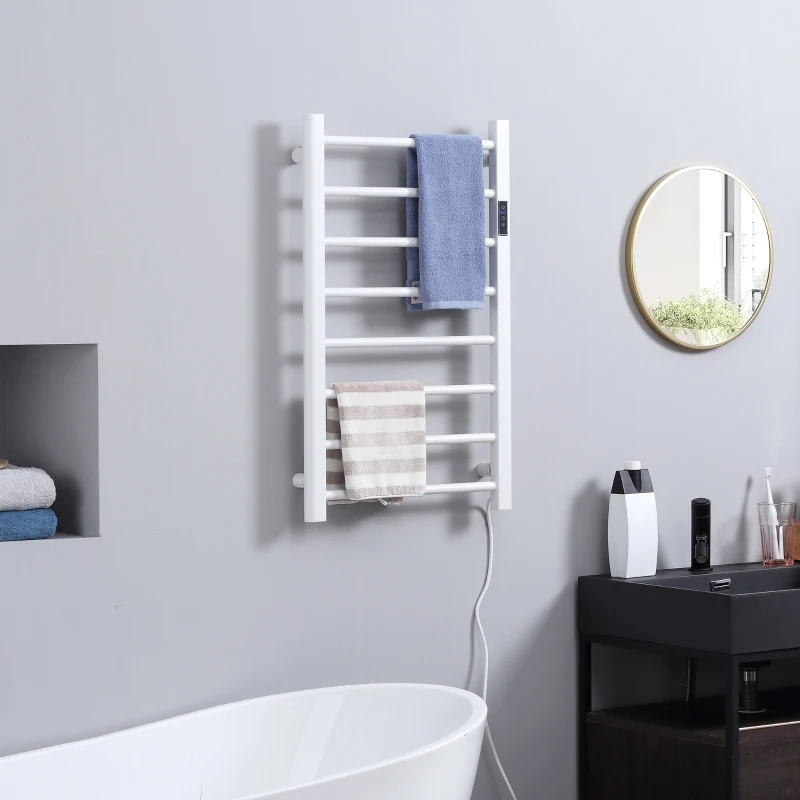 HOMCOM Scaldasalviette Elettrico a 8 Barre con Timer e Controllo Temperatura, 50x45x80 cm, Bianco