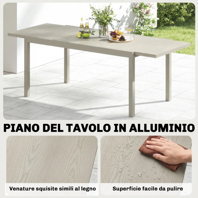 Outsunny Tavolo da Giardino Allungabile per 8-10 Persone, in Alluminio e Acciaio, 154/214x85x75 cm, Grigio Chiaro