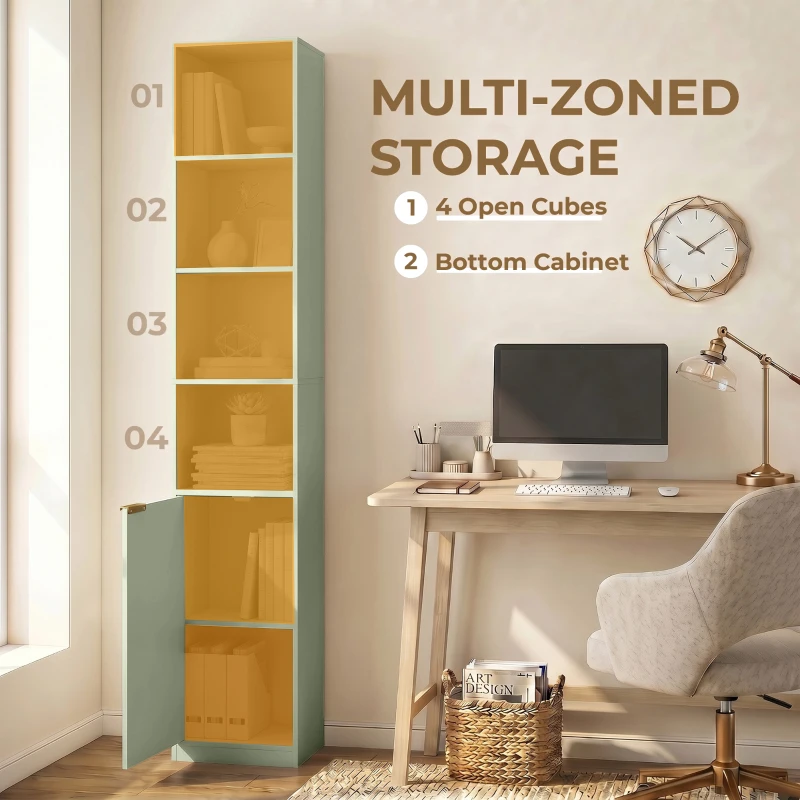 HOMCOM Bookcase Adjustable Shelf Bookshelf Anti-Tip Hardware 6-Tier Storage Cabinet Light Green