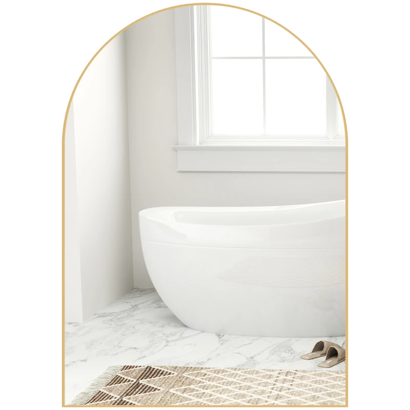 HOMCOM Miroir mural arqué miroir de salle de bain avec cadre en alliage d'aluminium pour chambre salon entrée 50 × 70 cm or