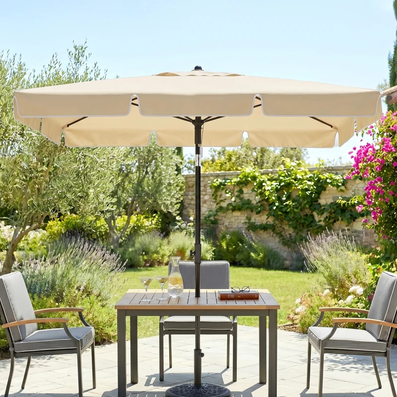 Outsunny Ombrellone da Giardino Rettangolare e Regolabile con Palo in Alluminio, 2x1.3x2.5 m, Beige