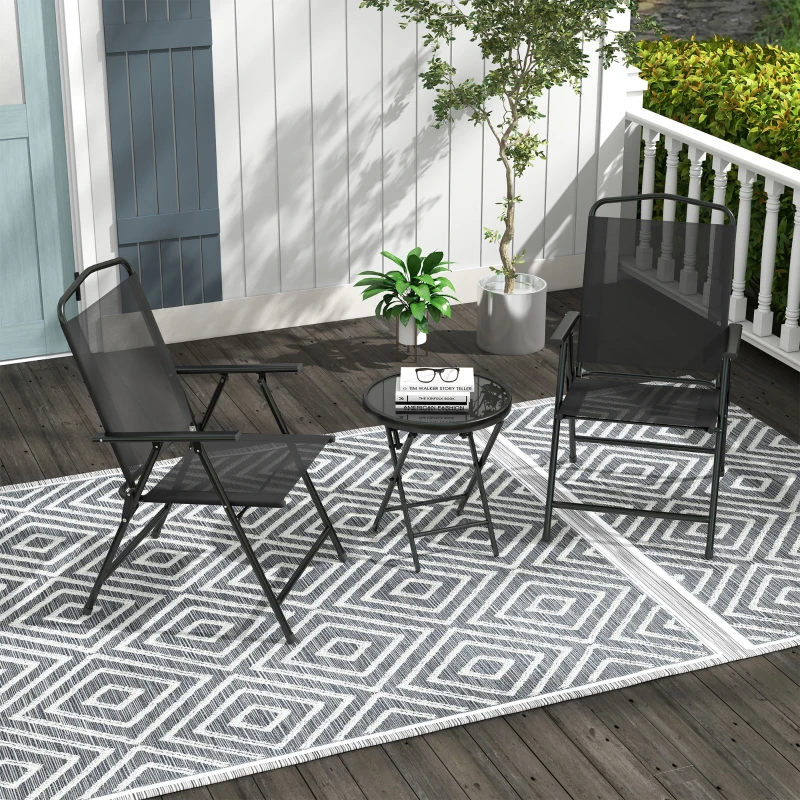Outsunny Set da Giardino 3 Pezzi con 2 Sedie 53.5x64x93 cm e Tavolino da Caffè Ø45x50 cm, in Metallo, Nero