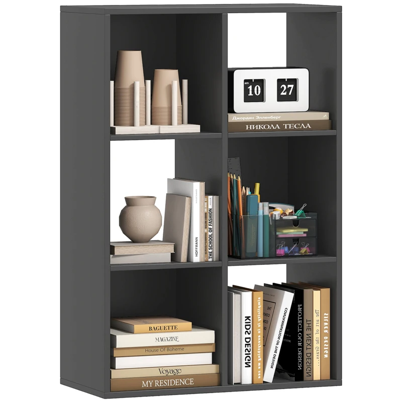 HOMCOM Bibliotecă Modernă Modulară cu 6 Compartimente din PAL, Maro