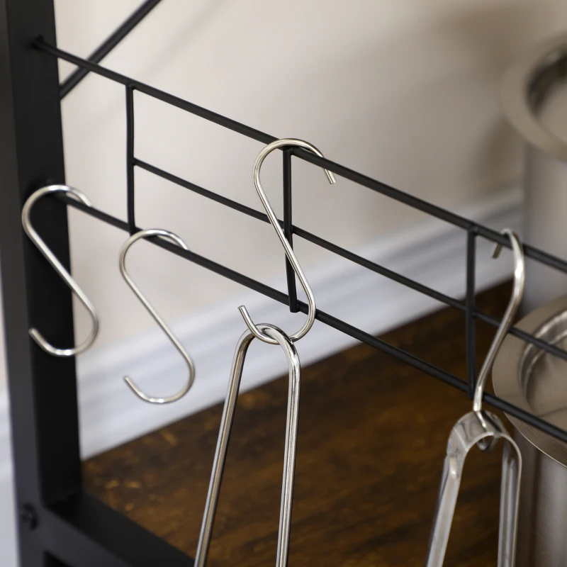 HOMCOM Estantería de Cocina con Toma de Corriente Estantes Ajustables Ganchos y Cesta Metálica 90x40x83 cm Marrón Rústico
