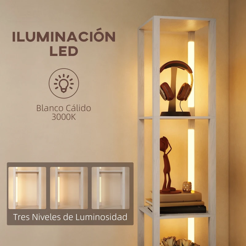 HOMCOM Lámpara de Pie Moderna con Estantes Abiertos Cajón de Tela e Interruptor de Pie para Dormitorio Sala de Estar Blanco