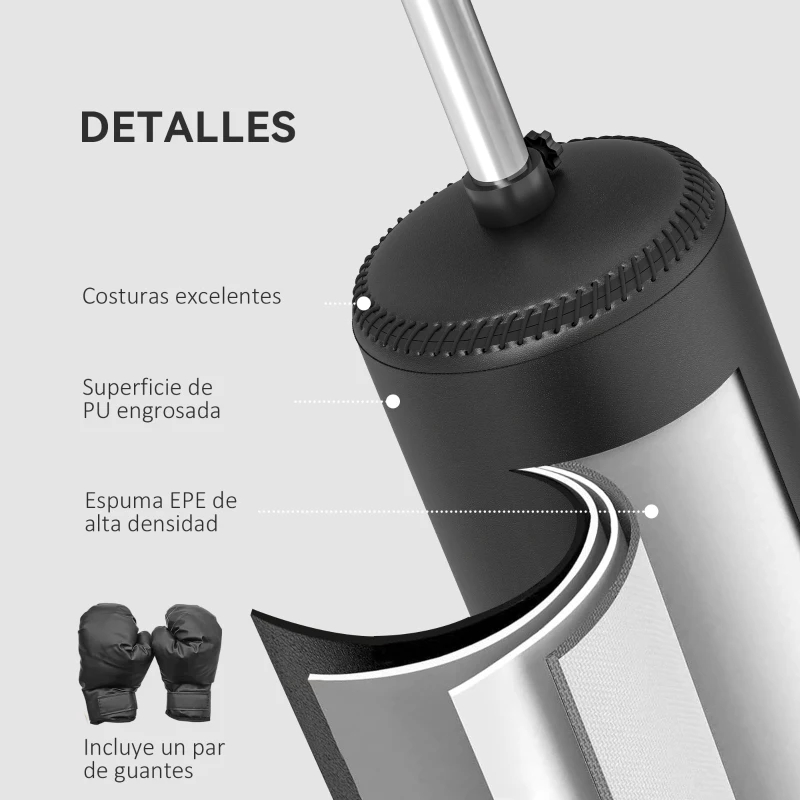 HOMCOM Saco de Boxeo de Pie con Bola de Velocidad y Barra Giratoria de 360° 88x48x155-205 cm Negro