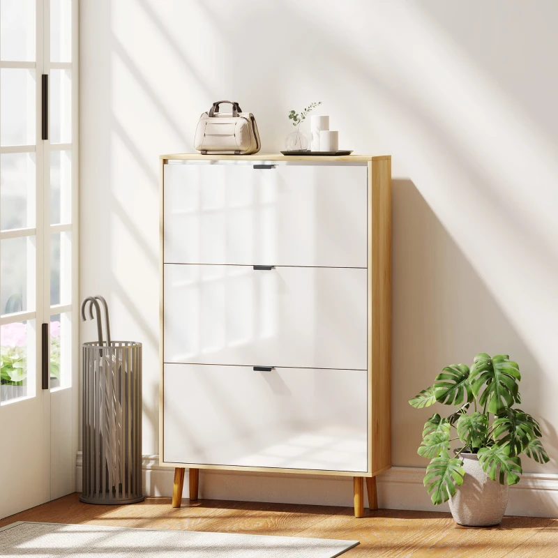 HOMCOM Dulap Slim Modern pentru Pantofi, cu 3 Sertare Rabatabile pentru 24 de Perechi, 80x24x127 cm, Alb