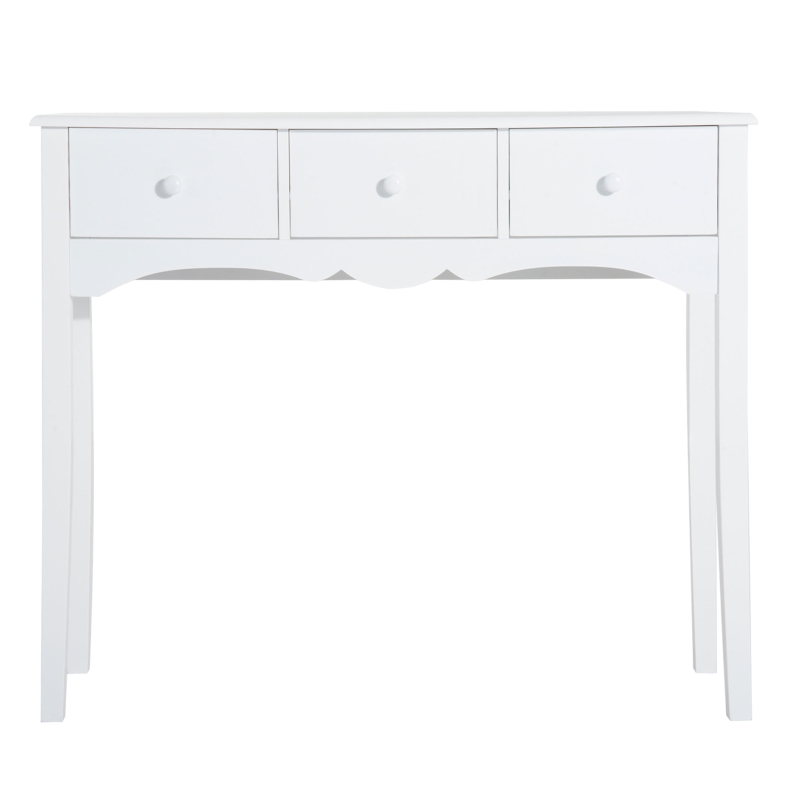 HOMCOM Tavolo Consolle Moderno da Ingresso in MDF con 3 Cassetti, 100x32x85 cm, Bianco