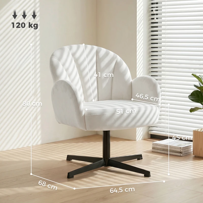 HOMCOM Sillón de Salón Giratorio Butaca de Salón Tapizada Terciopelo con Respaldo en Forma de Concha Cojín con Resortes Crema