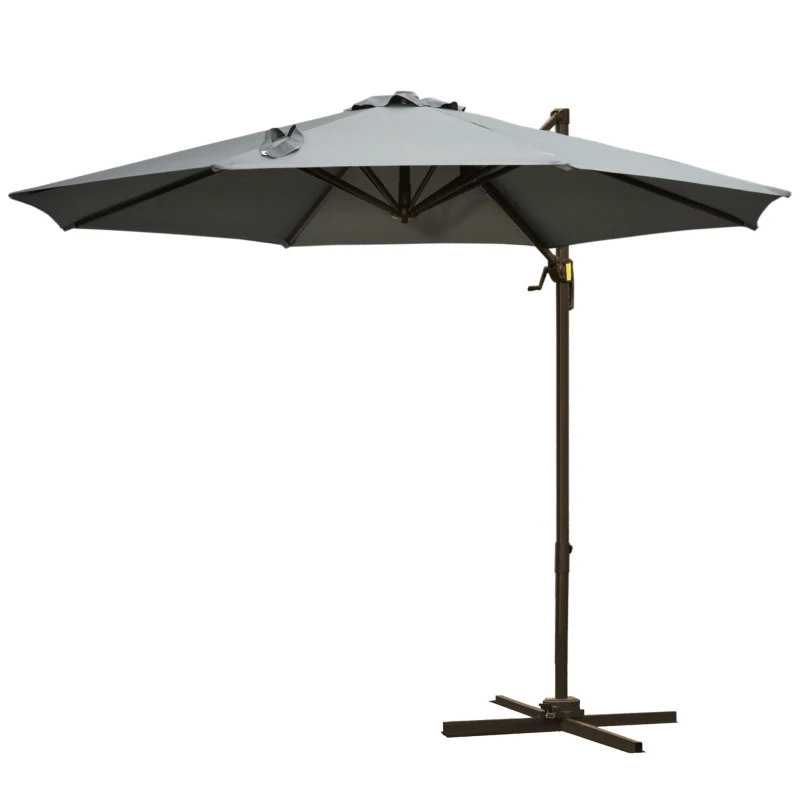 Outsunny Ombrellone da Giardino a Manovella e a 8 Stecche con Angolazione Regolabile, Ø2.95x2.5 m, Grigio
