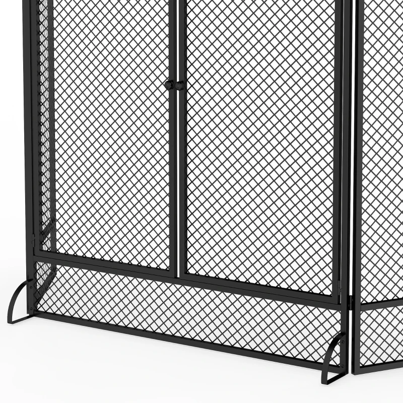 HOMCOM Pare-feu de Cheminée Pliable 3 Panneaux, 2 Portes, Style Moderne, Pare-Étincelles Cheminée en Métal, 122x10x75cm, Noir