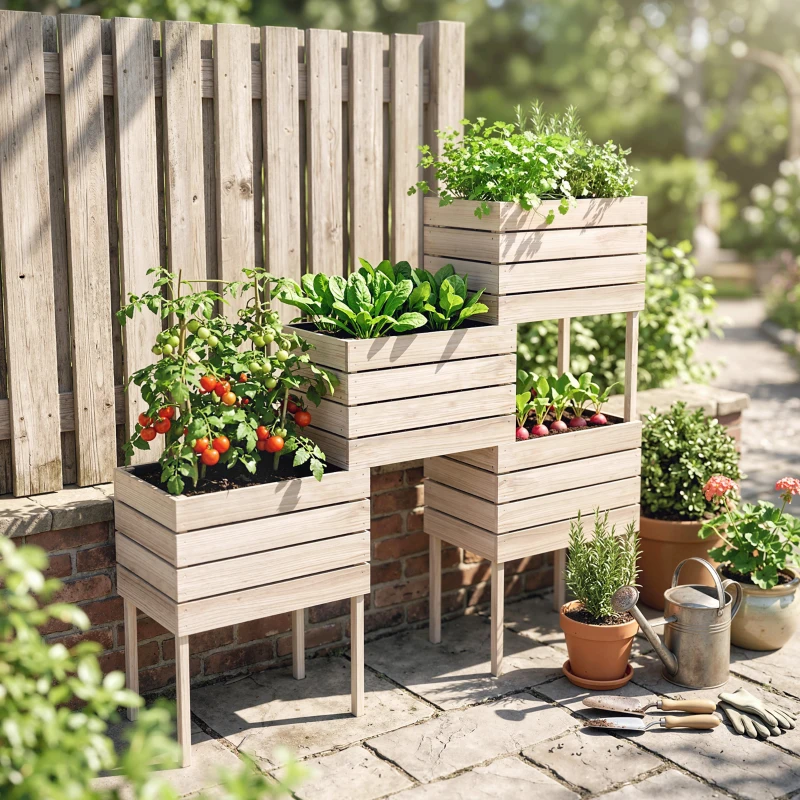 Outsunny Jardinières sur Pieds carrés potagers - Lot de 4 jardinières sur Pied modulables - 50L x 30l x 60H cm