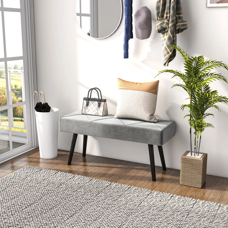 HOMCOM Taburete Pie de Cama Multifuncional con Pies de Acero y Asiento Acolchado para Entrada Pasillo 100x36x45 cm Gris