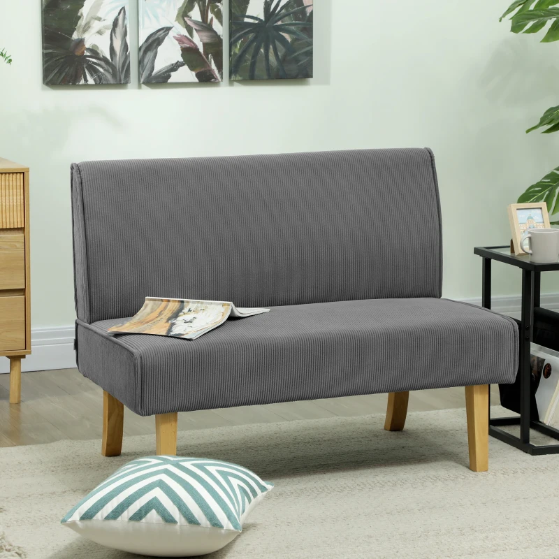 HOMCOM Zweisitzer-Sofa mit Cord-Bezug, dicker Polsterung und soliden Holzbeinen für Wohnzimmer, Schlafzimmer, Büro, Grau(m-10)