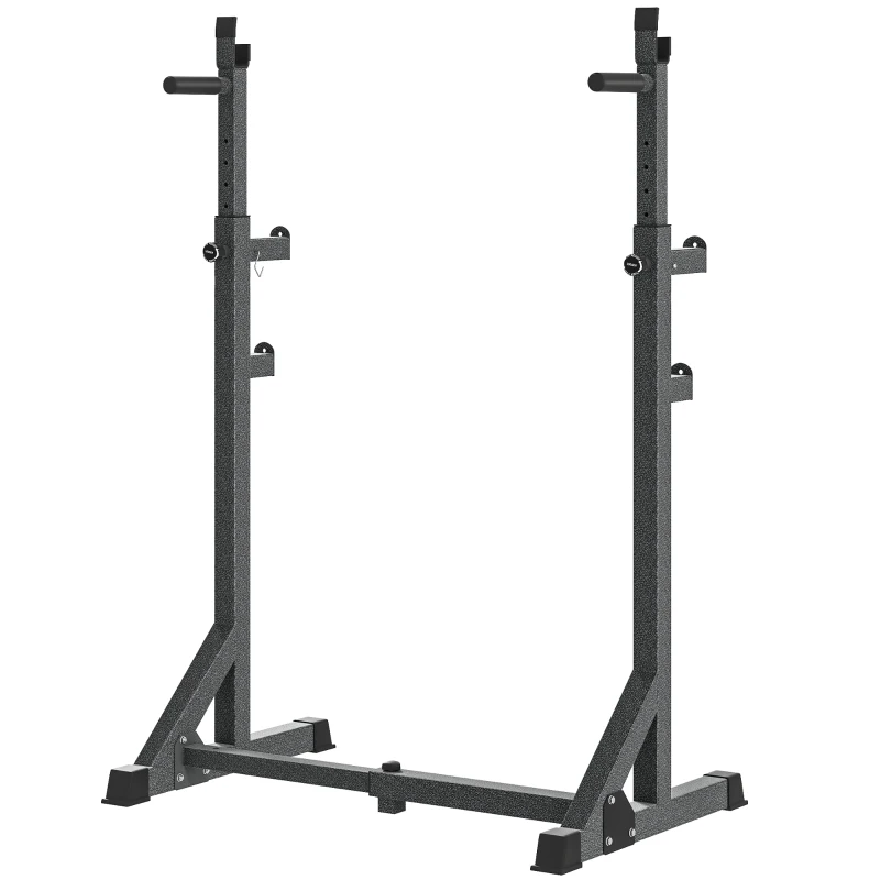 SPORTNOW Supporto per Bilanciere con Altezza e Larghezza Regolabili in Acciaio ed EVA, 60-87x65x121-158cm, Nero