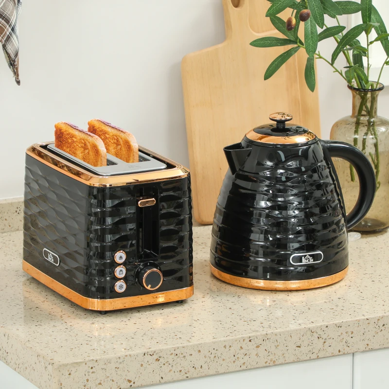 HOMCOM 3000W 1.7L Rapid Boil Kettle & 2 Slice Toaster, Kettle and Toaster Set with 7 Browning Controls and Crumb Tray, Black