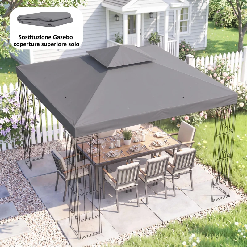 Outsunny Tetto di Ricambio per Gazebo 3x3m a 2 Livelli e Resistente ai Raggi UV, Grigio Scuro