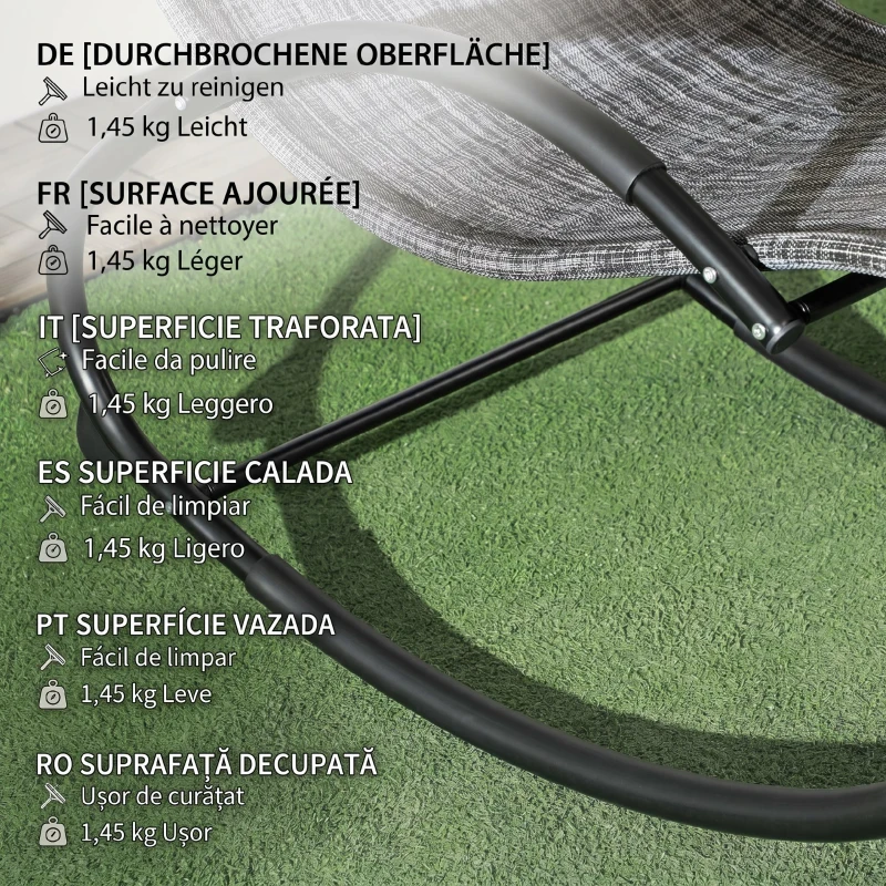 Outsunny Șezlong balansoar Zero-Gravity pentru exterior, impermeabil, cu pernă pentru cap, 155x61x88 cm, gri