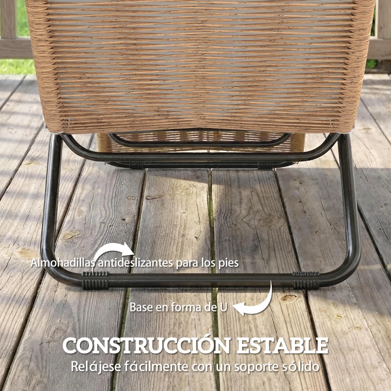 Outsunny Tumbona de Jardín Exterior de Ratán en Forma de S con Cojín Asiento Transpirable y Estructura de Acero para Patio Crema