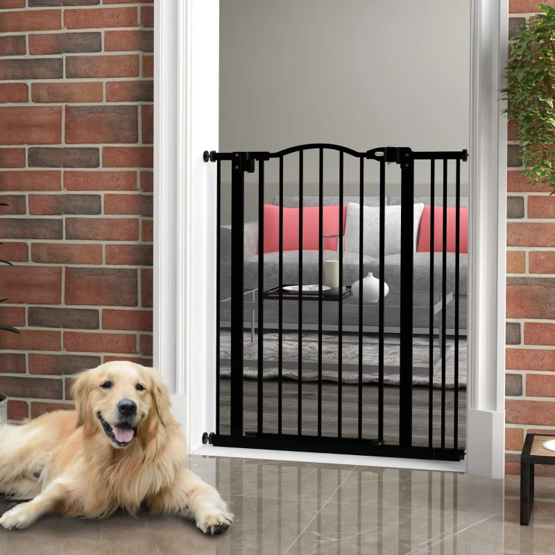 PawHut Metal Pet Safety Gate Dog Gate Folding Fence 74-87cm, Black