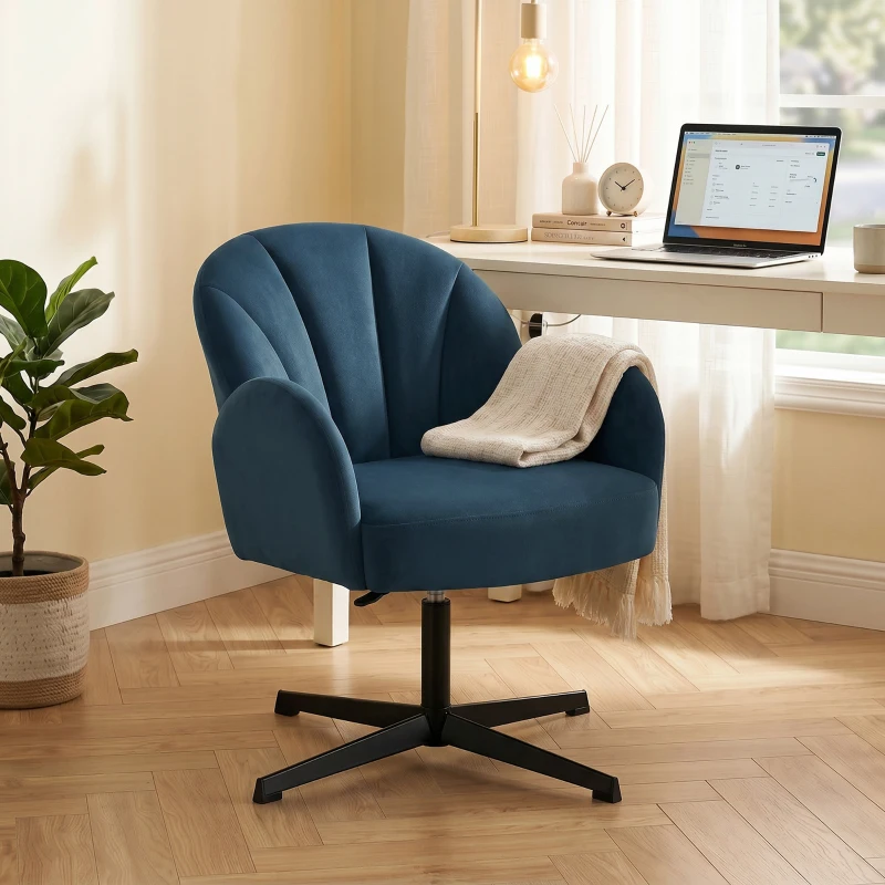 HOMCOM Swivel Accent Chair, Shell-Shaped Armchair with Spring Cushion, Metal Base, Dark Blue