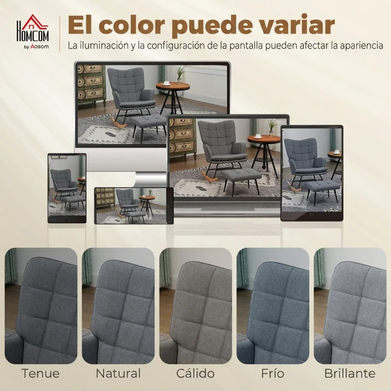 HOMCOM Silla Mecedora con Reposapiés Cojín Acolchado y Antivuelco Carga 130 kg 64x89x90 cm Gris