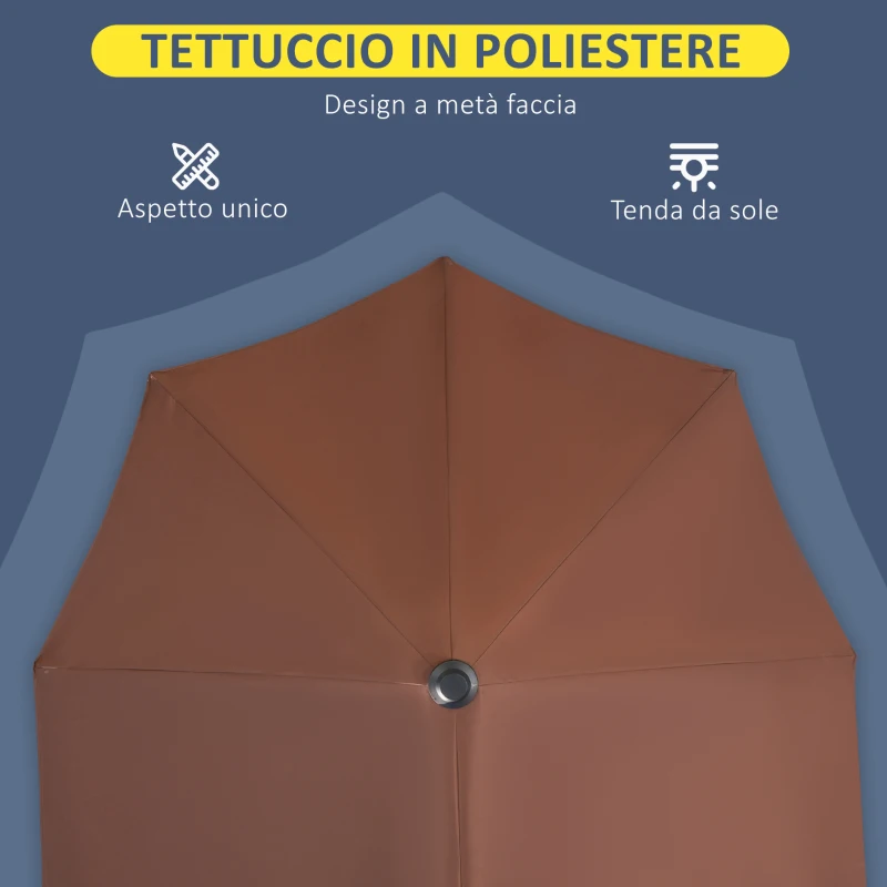 Outsunny Ombrellone a Mezzaluna Doppio 2x2 m con Apertura a Manovella e Supporto a Croce, in Acciaio e Poliestere, Caffè
