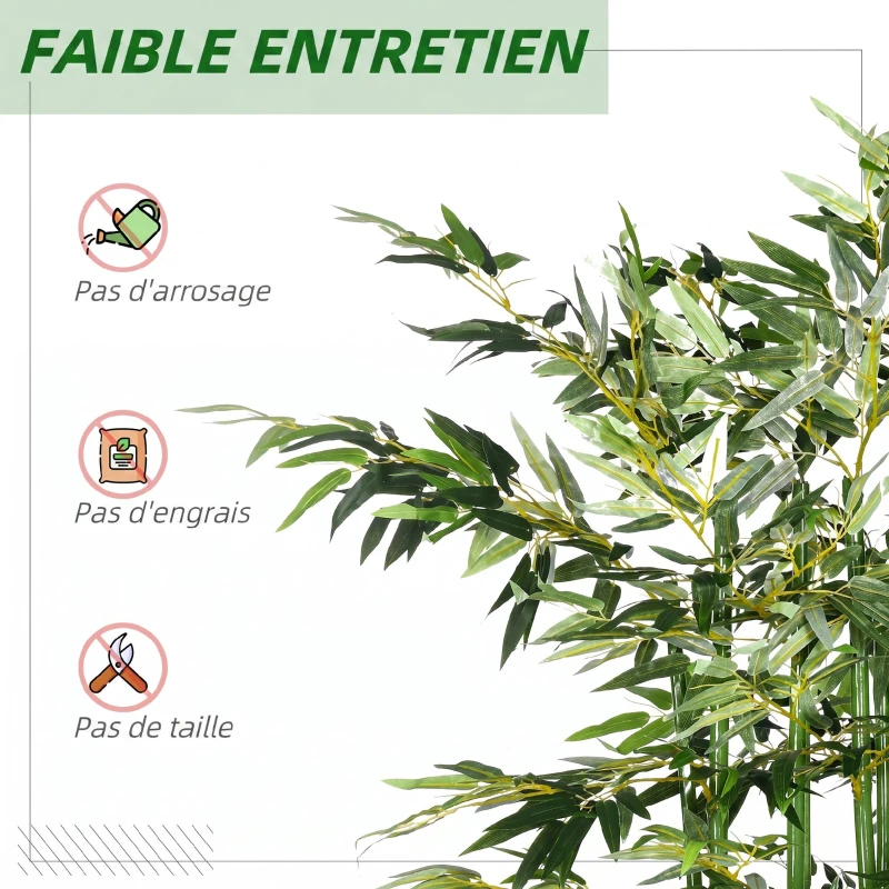 HOMCOM Bambou Artificiel 180 cm, Feuilles Réalistes et Pot en Bois de Pin, Facile à Nettoyer, pour Maison Bureau, Vert