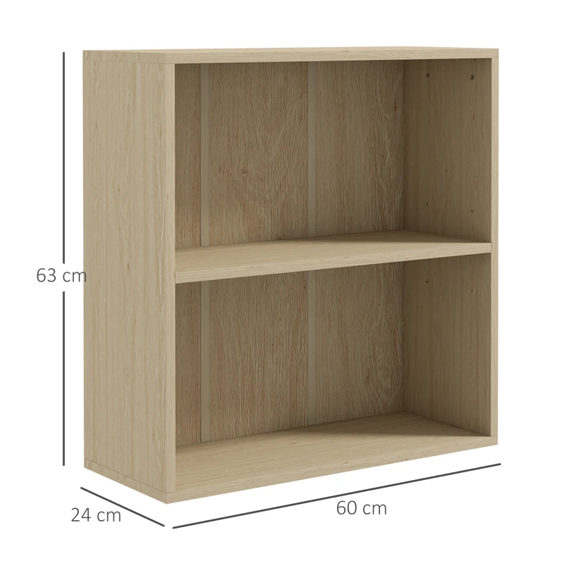 HOMCOM Bibliothèque étagère de rangement avec 2 compartiments et étagère réglable, 60 x 24 x 63 cm, effet bois naturel