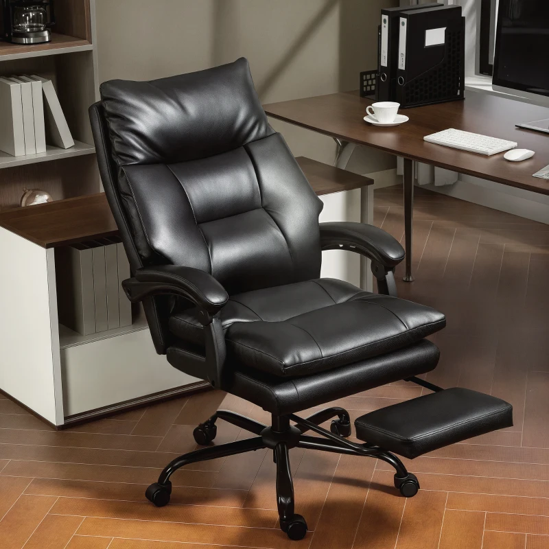 HOMCOM Sedia per Scrivania ad Altezza Regolabile e Reclinabile fino a 135°, in Pelle PU Nera, 65x76x113-121 cm