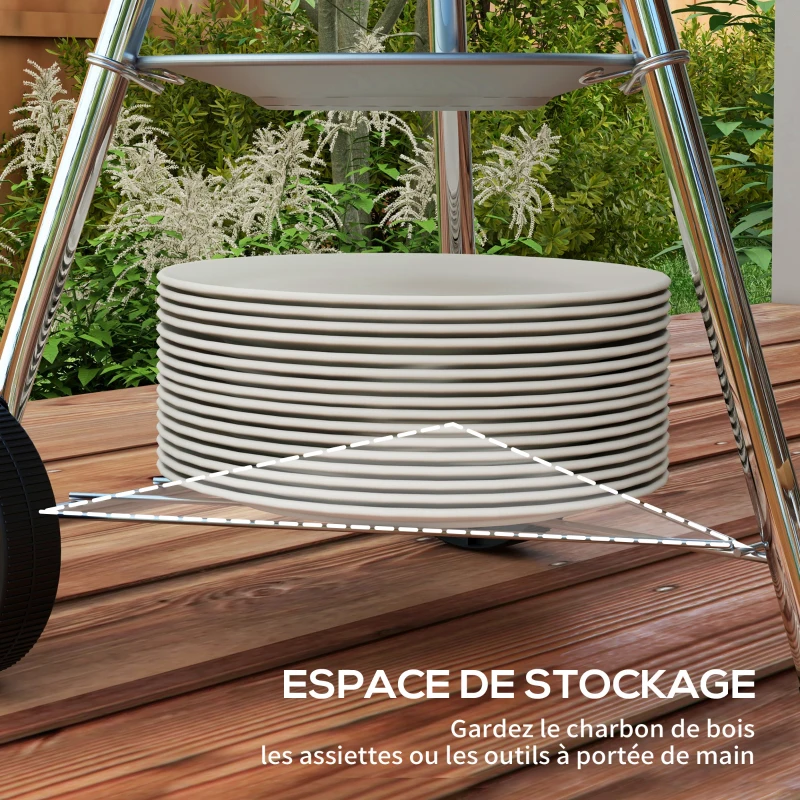 Outsunny Barbecue à charbon BBQ rond avec couvercle roues et contrôle température portable barbecue grill noir
