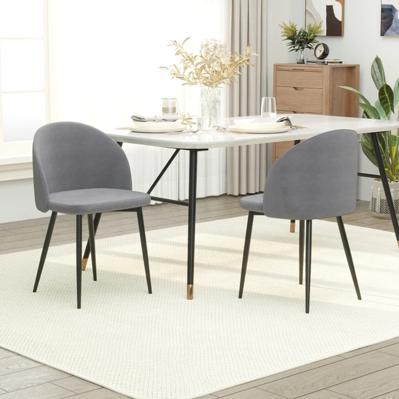 HOMCOM Lot de 2 chaises salle à manger chaise de cuisine scandinave chaise en velours rembourrée avec pieds effilés en métal, pour salon, salle à manger, gris